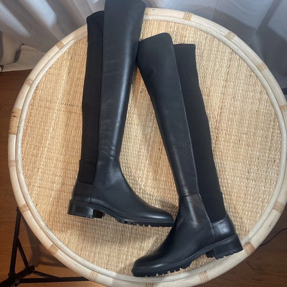 Stuart Weitzman Schizo Black Leather Over The Knee Boot Sz 4 New W/Out Tag
